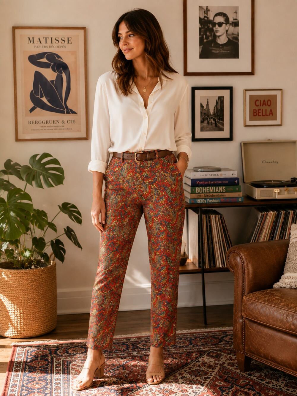 Lauren Ralph Lauren Womens Paisley Pants Size 8 Red Stretch Straight Preppy
